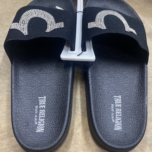 NWT TRUE RELIGION RHINESTONE SANDALS  Slipper Slide black crystal Swarovski - Picture 2 of 13